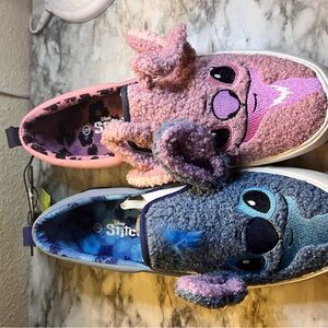 Disney Stitch and Angel Fuzzy Slip-Ons - Blue and Pink